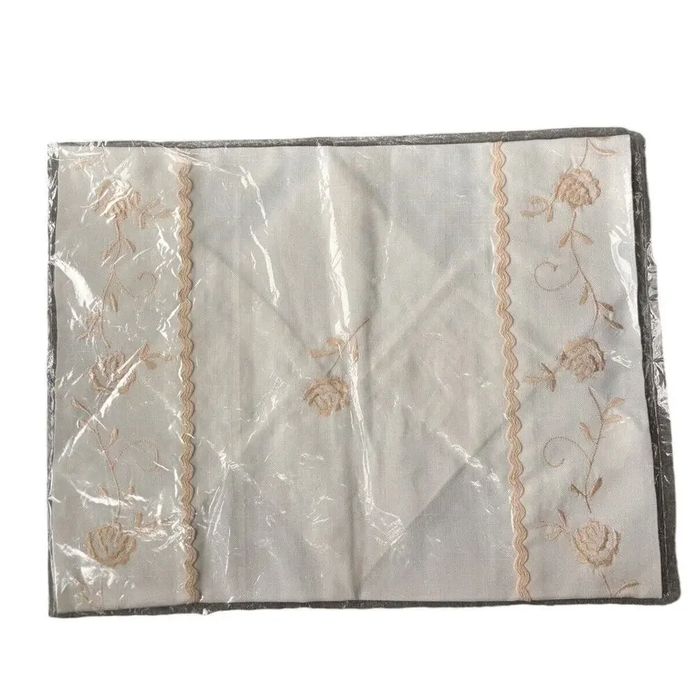 Vintage New White Hand Embroidery  Linen Table Runner Dresser Scarf 16x36 Floral